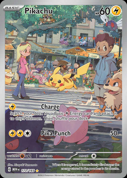 Pikachu illustration rare (151) in a top loader